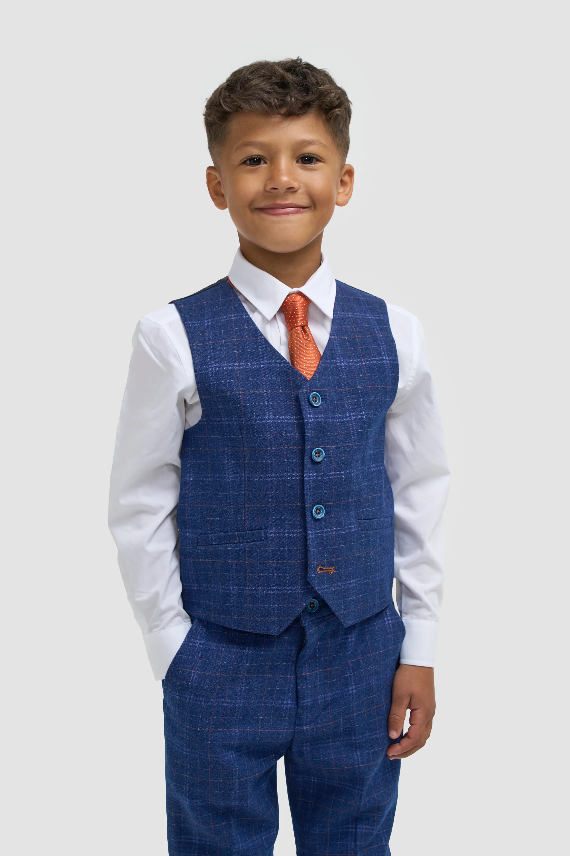 Boys Blue Check Three Piece Suit - Image 6