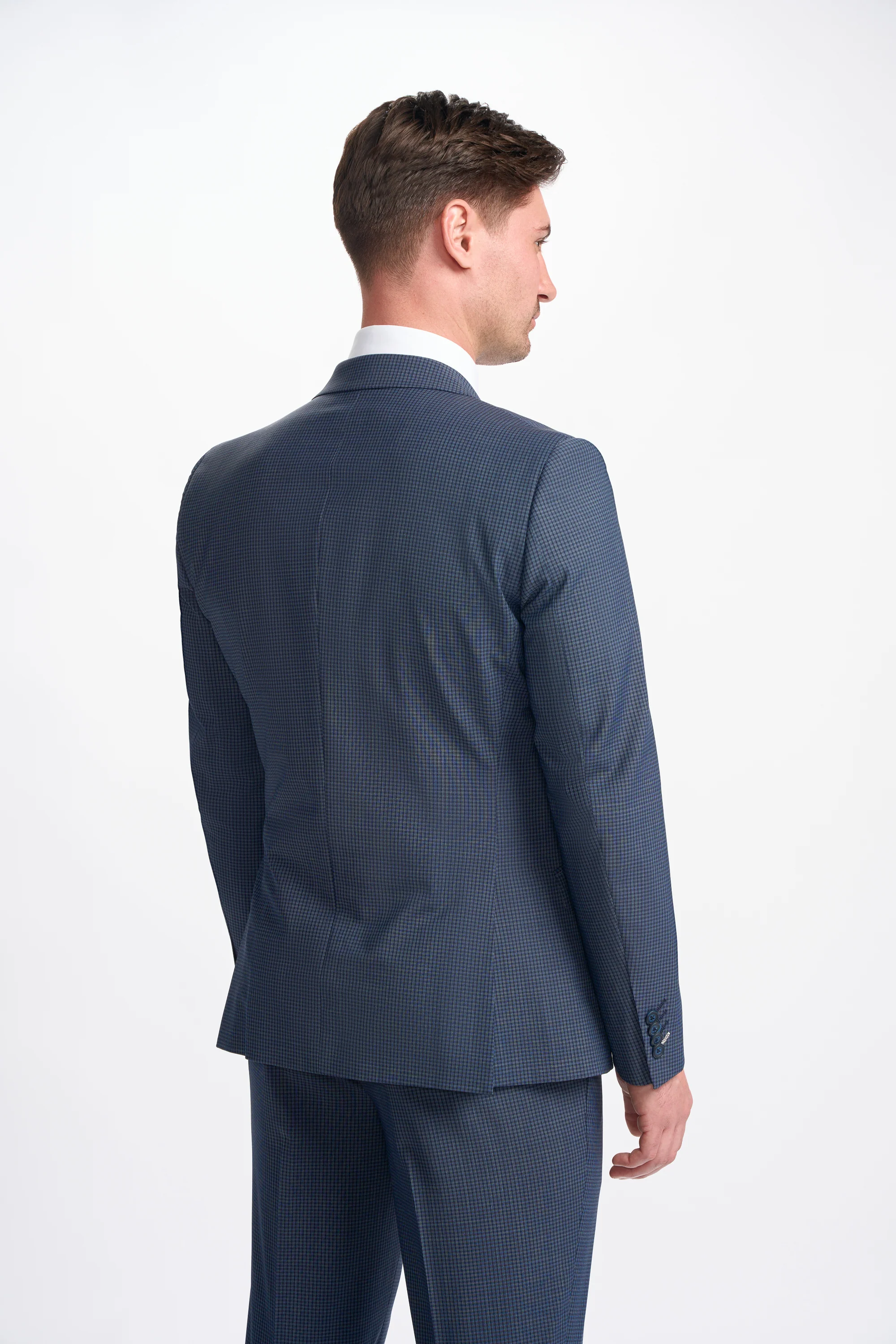 Bond Wool Rich Navy Check Double Breasted Two Piece Suit - Image 4