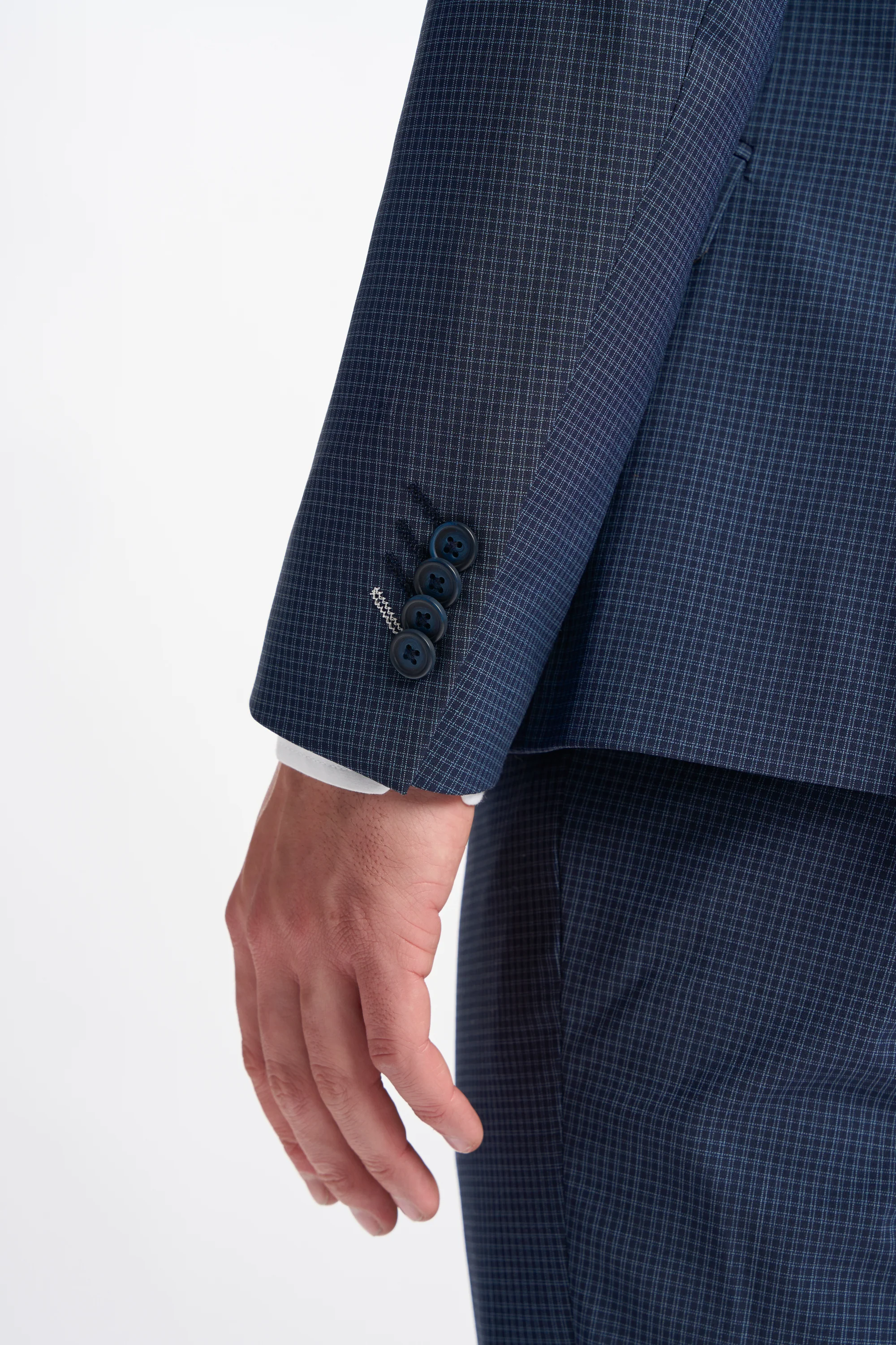 Bond Wool Rich Navy Check Double Breasted Two Piece Suit - Image 5