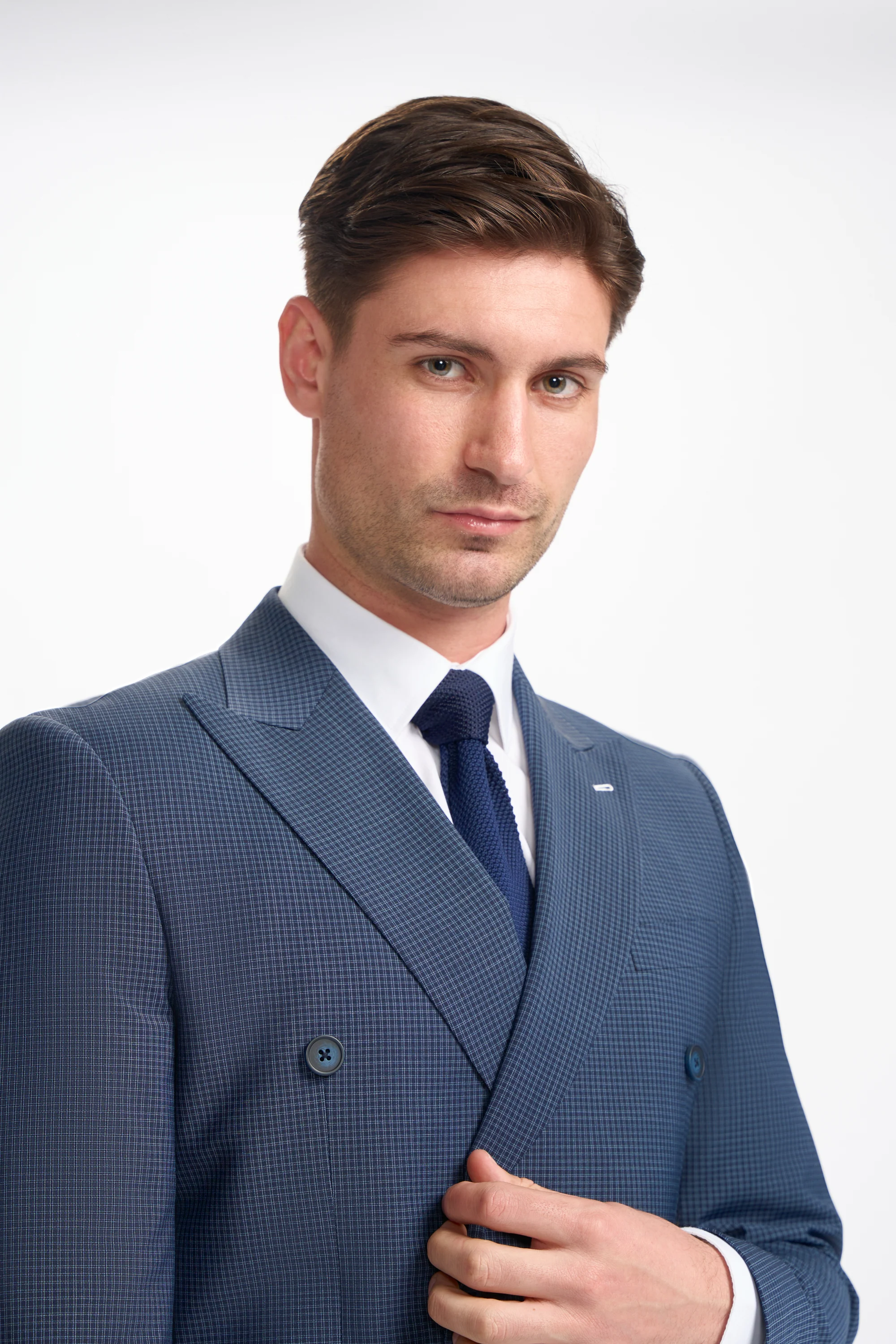 Bond Wool Rich Navy Check Double Breasted Two Piece Suit - Image 6