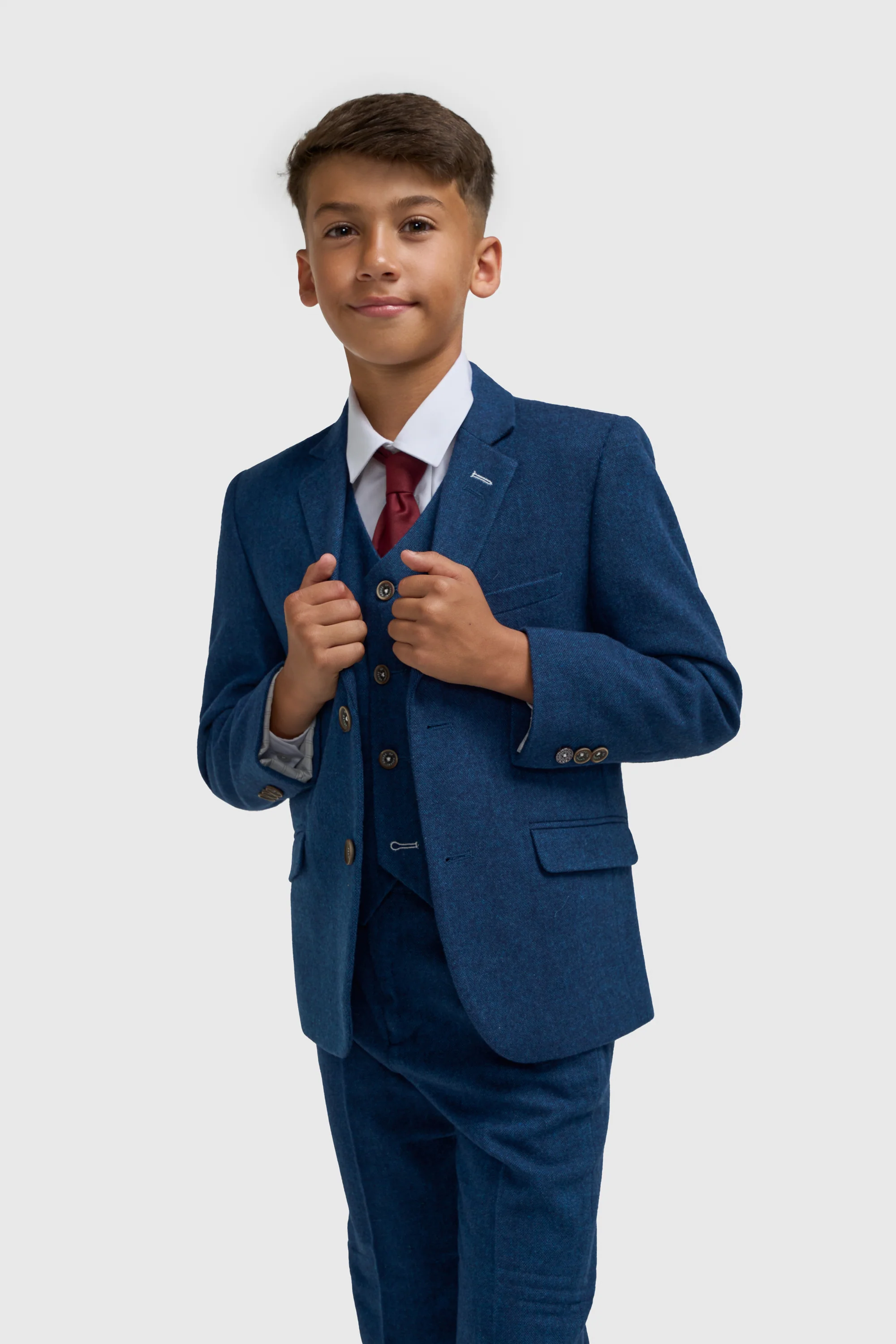 Boys Blue Tweed Three Piece Suit - Image 2