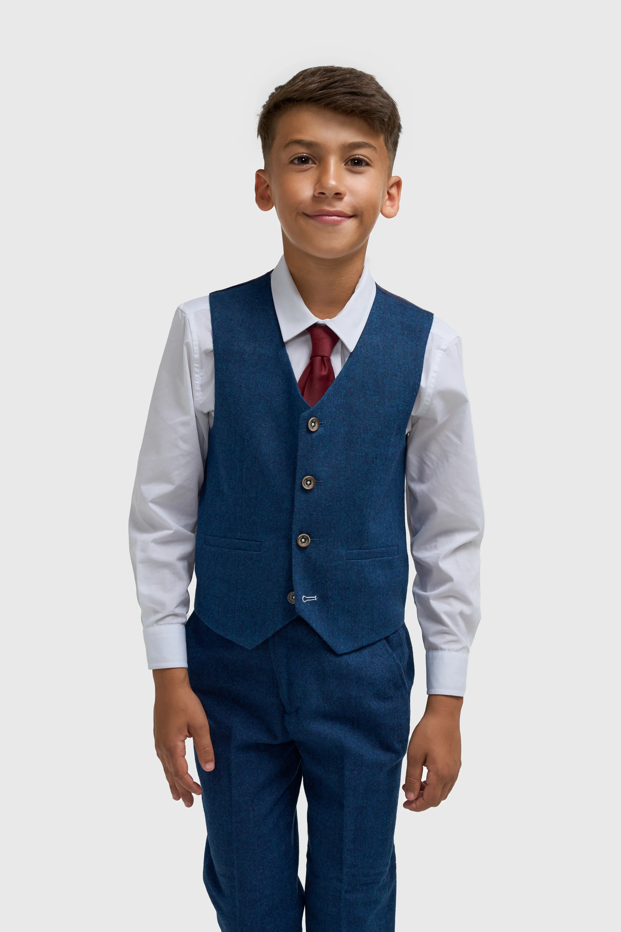 Boys Blue Tweed Three Piece Suit - Image 4