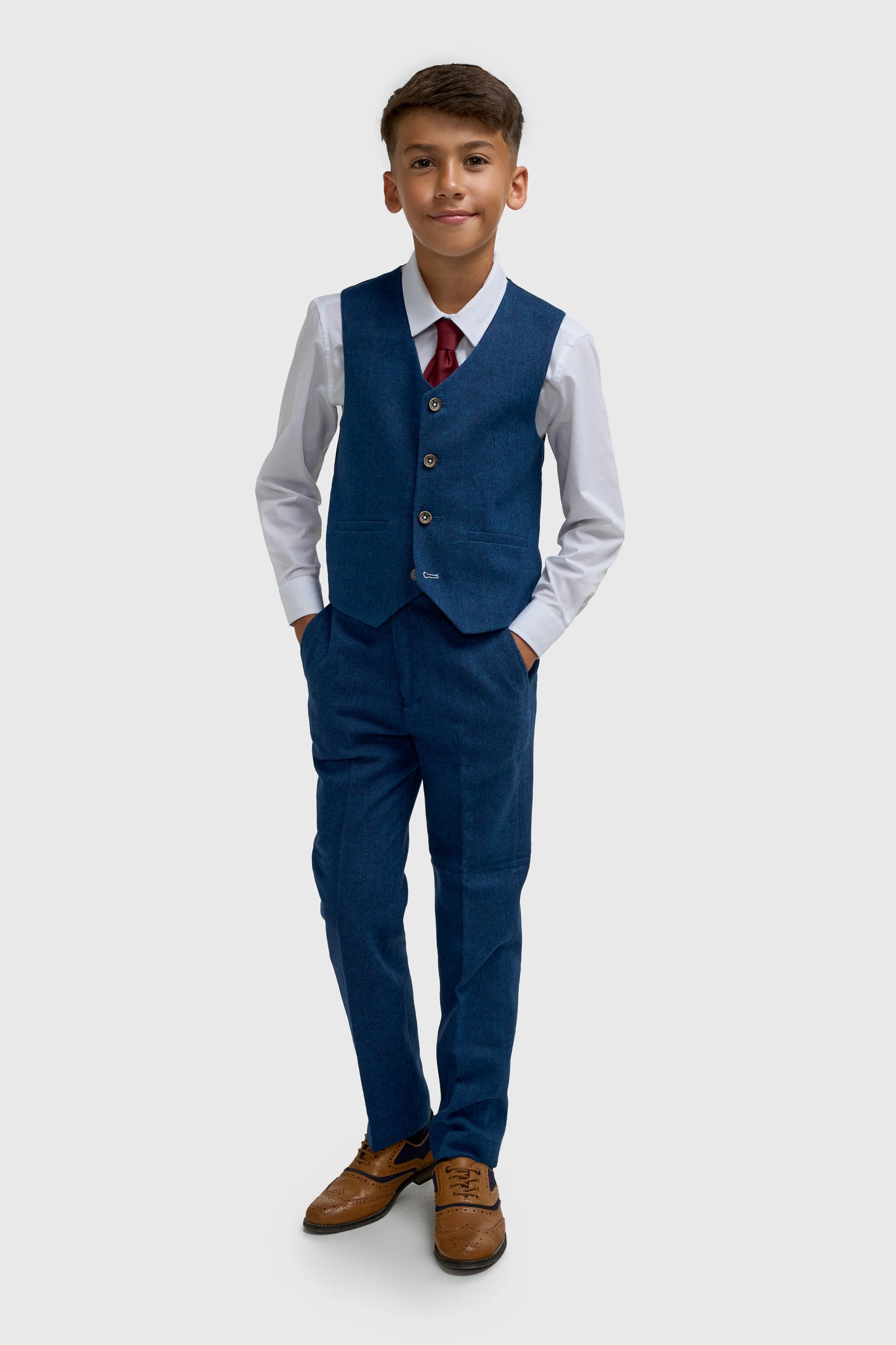 Boys Blue Tweed Three Piece Suit - Image 5