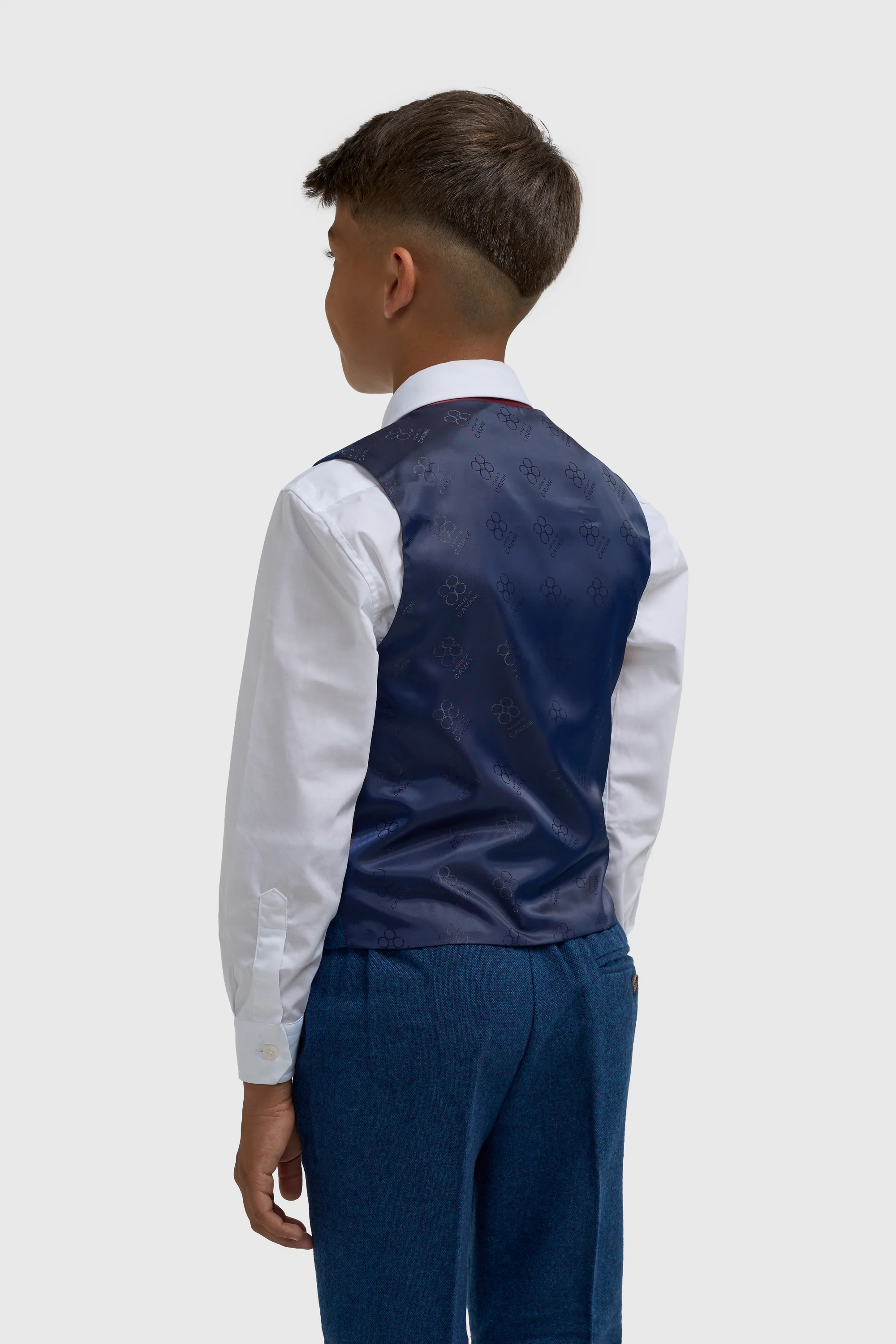 Boys Blue Tweed Three Piece Suit - Image 6