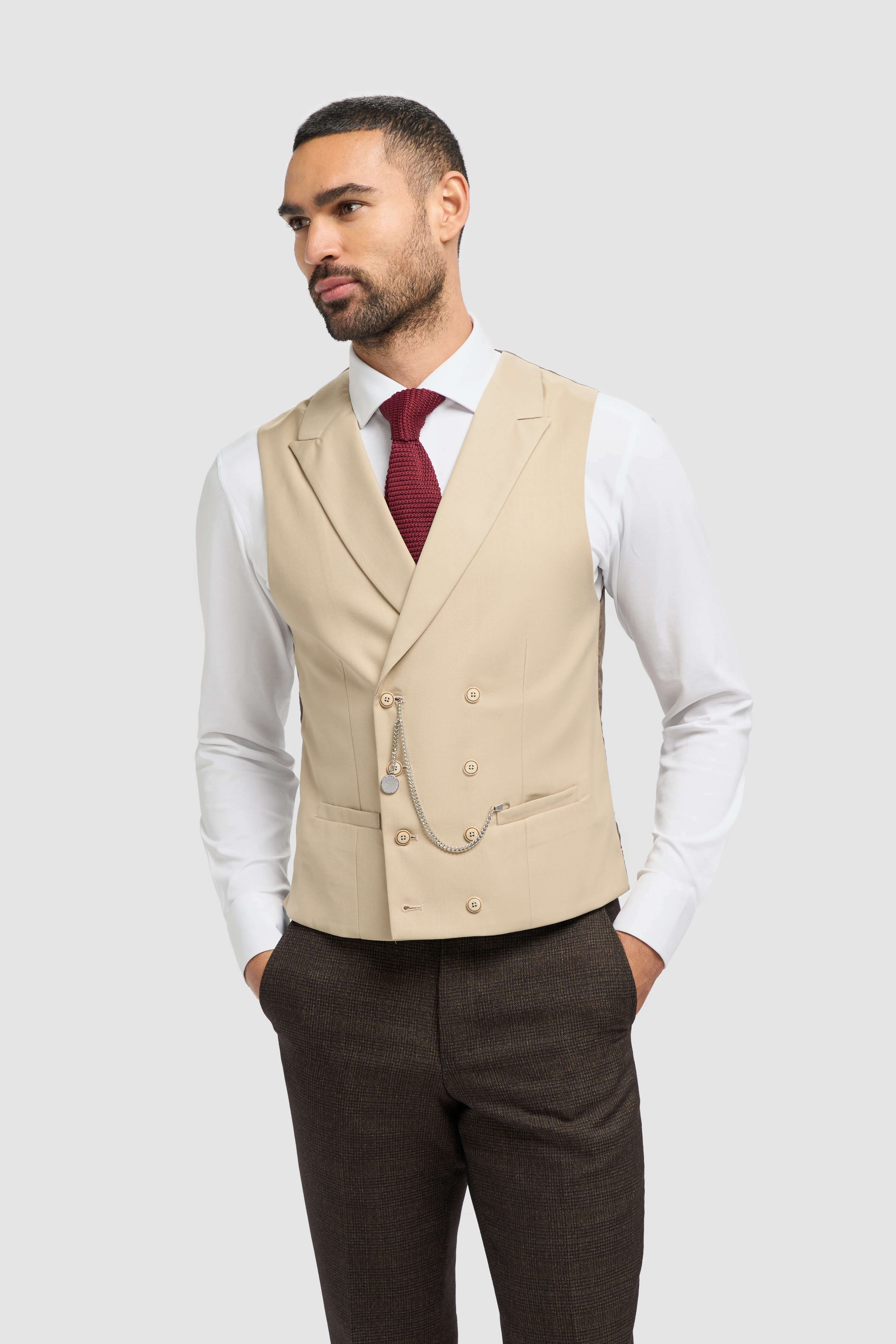 Caridi Brown with Lennox Beige Double Breasted Waistcoat - Image 4