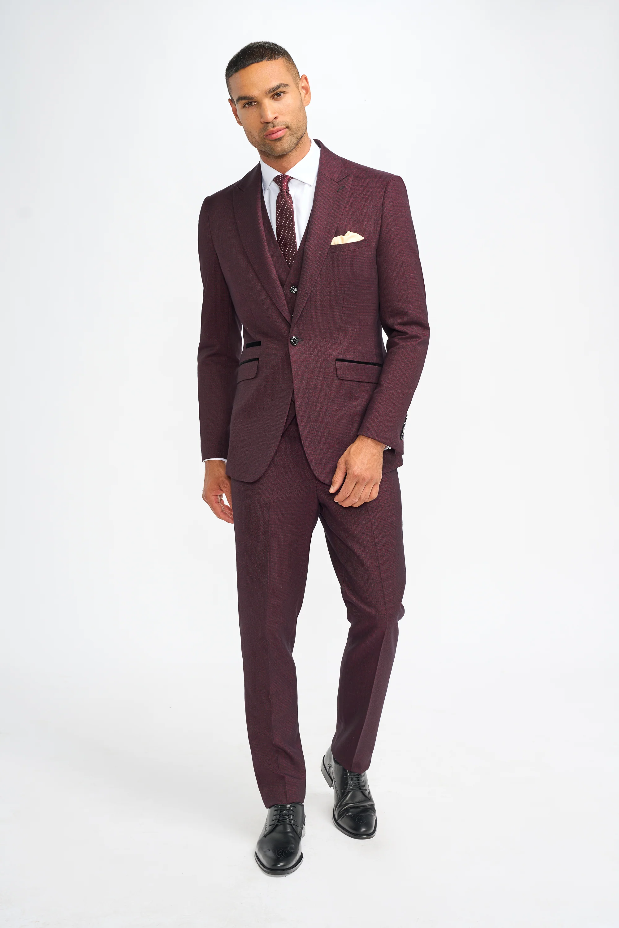 Caridi Wine Regular Check Three Piece Suit