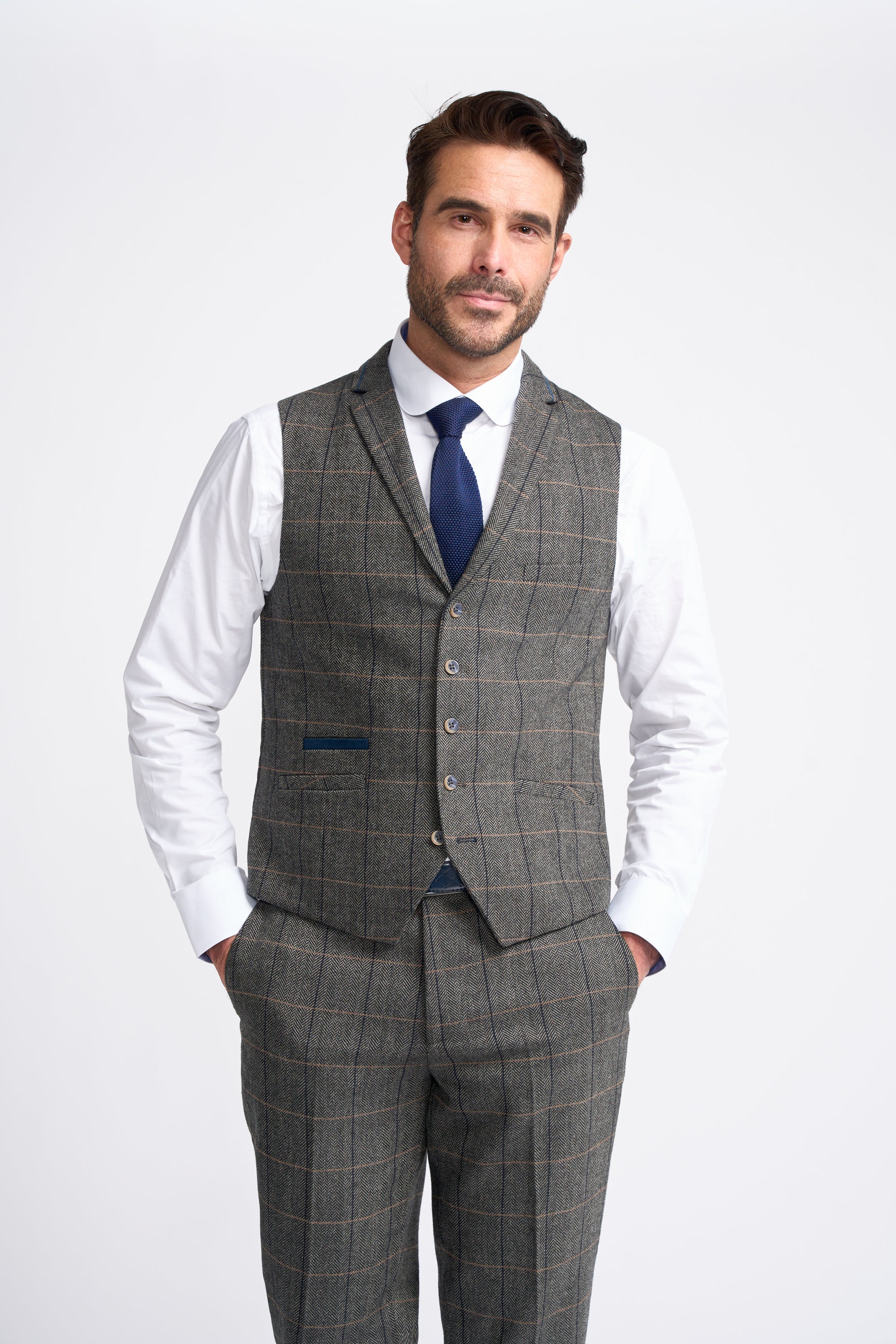 Grey Tweed Check Three Piece Suit - Image 5