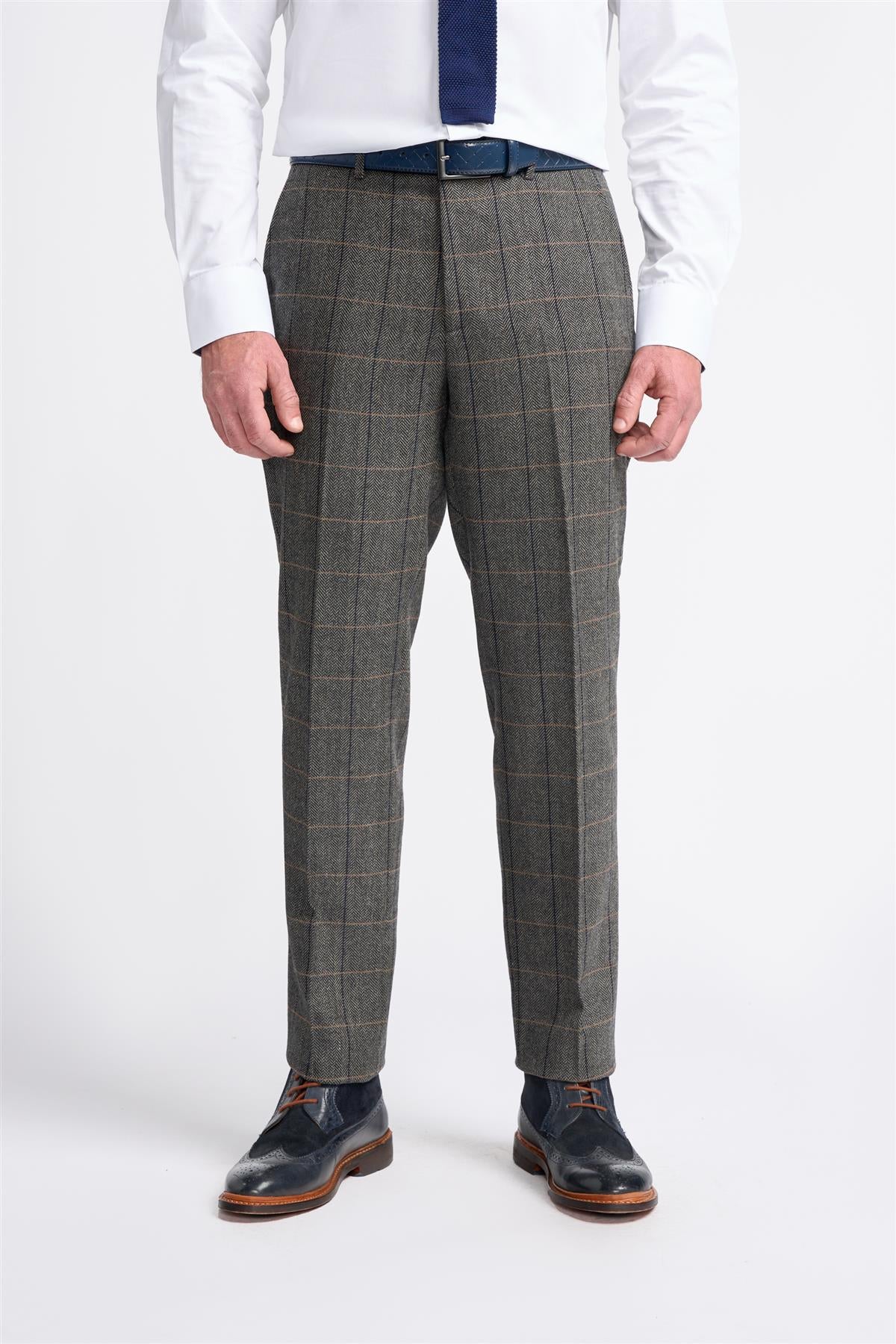 Grey Tweed Check Trousers