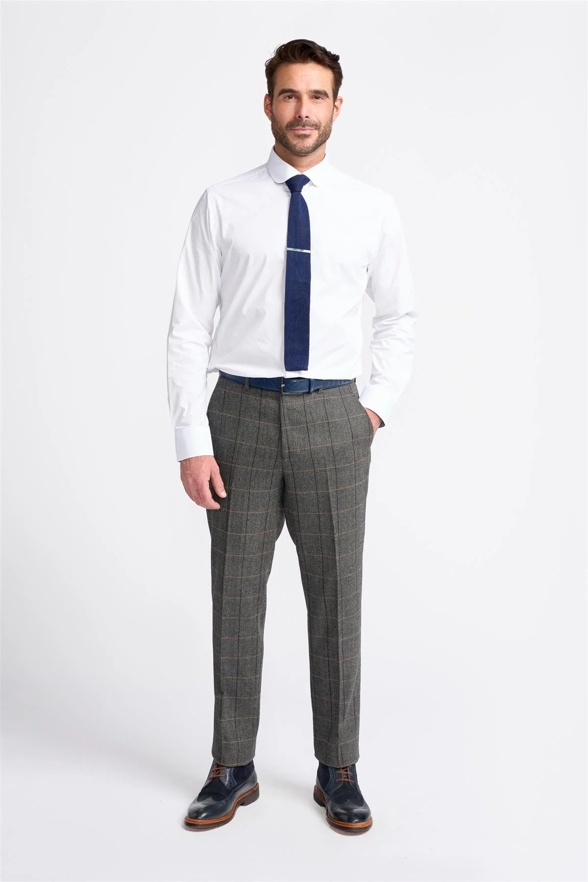 Grey Tweed Check Trousers - Image 2