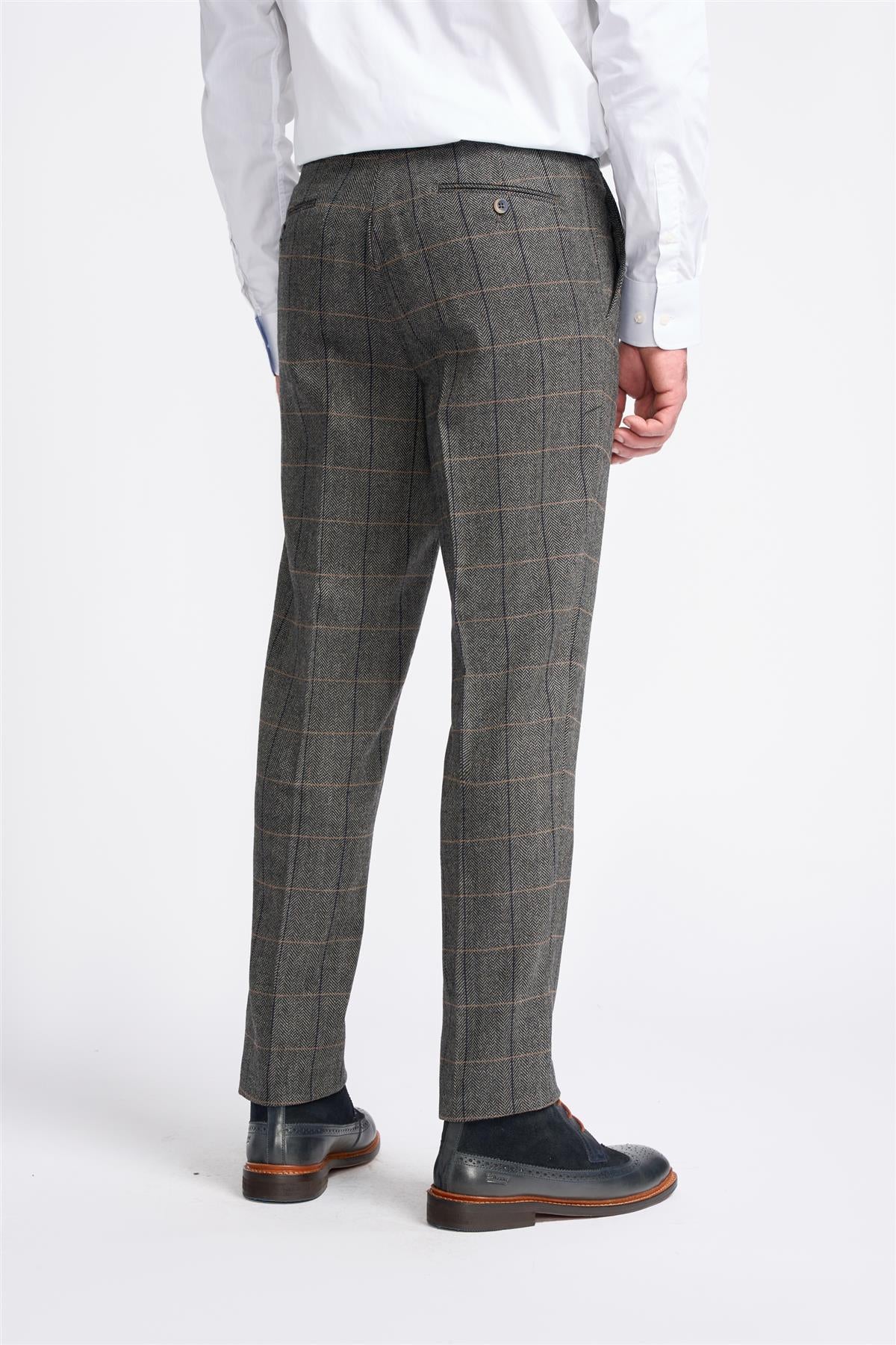Grey Tweed Check Trousers - Image 3