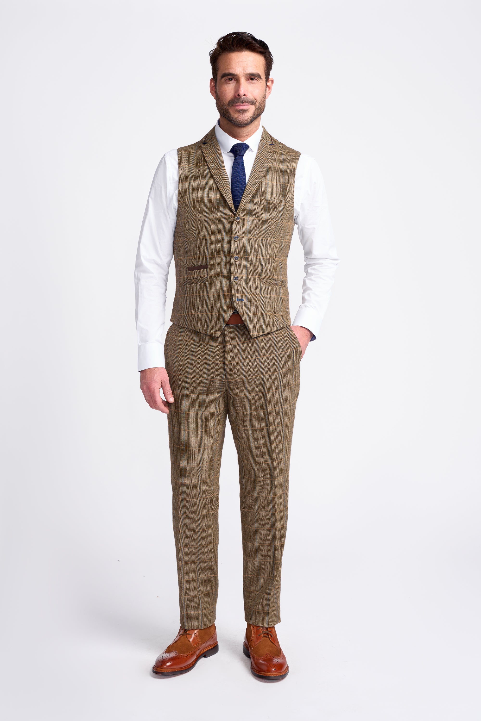 Brown Check Tweed Waistcoat - Image 2