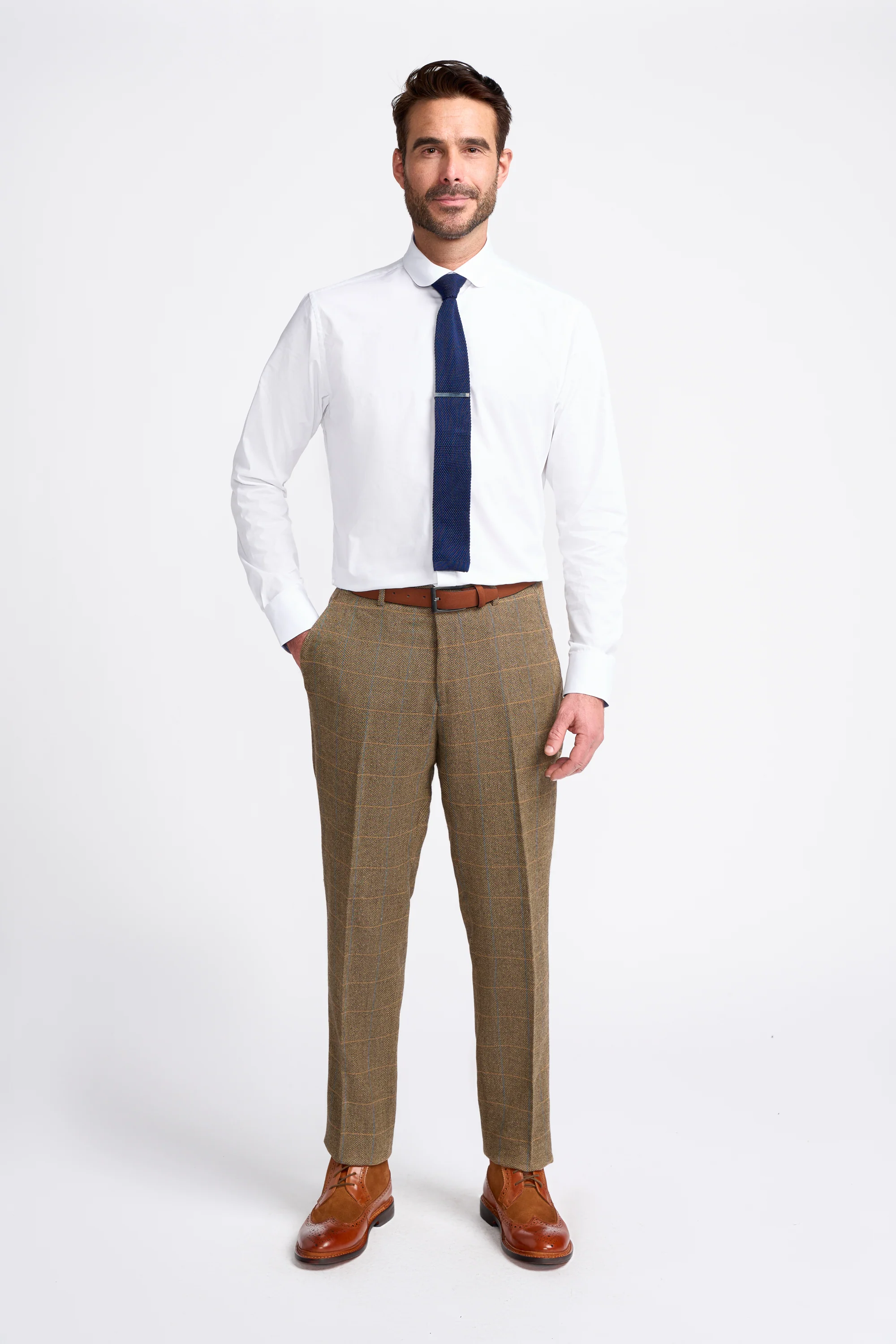 Brown Tweed Check Trousers - Image 2