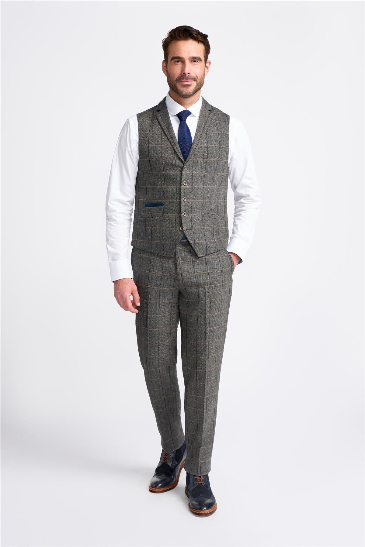 Grey Tweed Check Waistcoat - Image 2