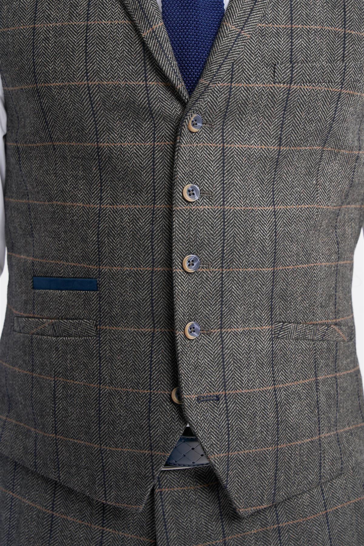 Grey Tweed Check Waistcoat - Image 4