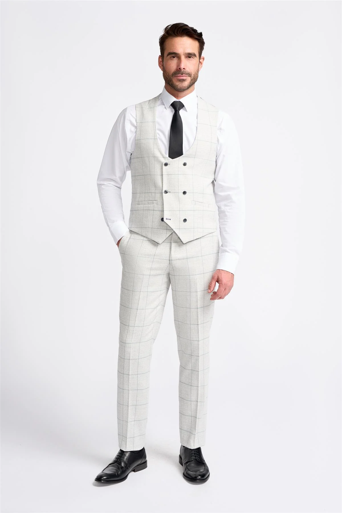 Light Grey Check Waistcoat - Image 2