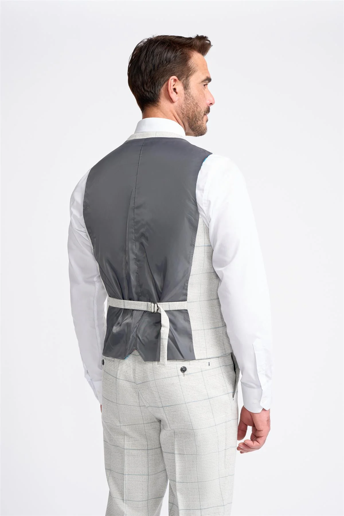 Light Grey Check Waistcoat - Image 3