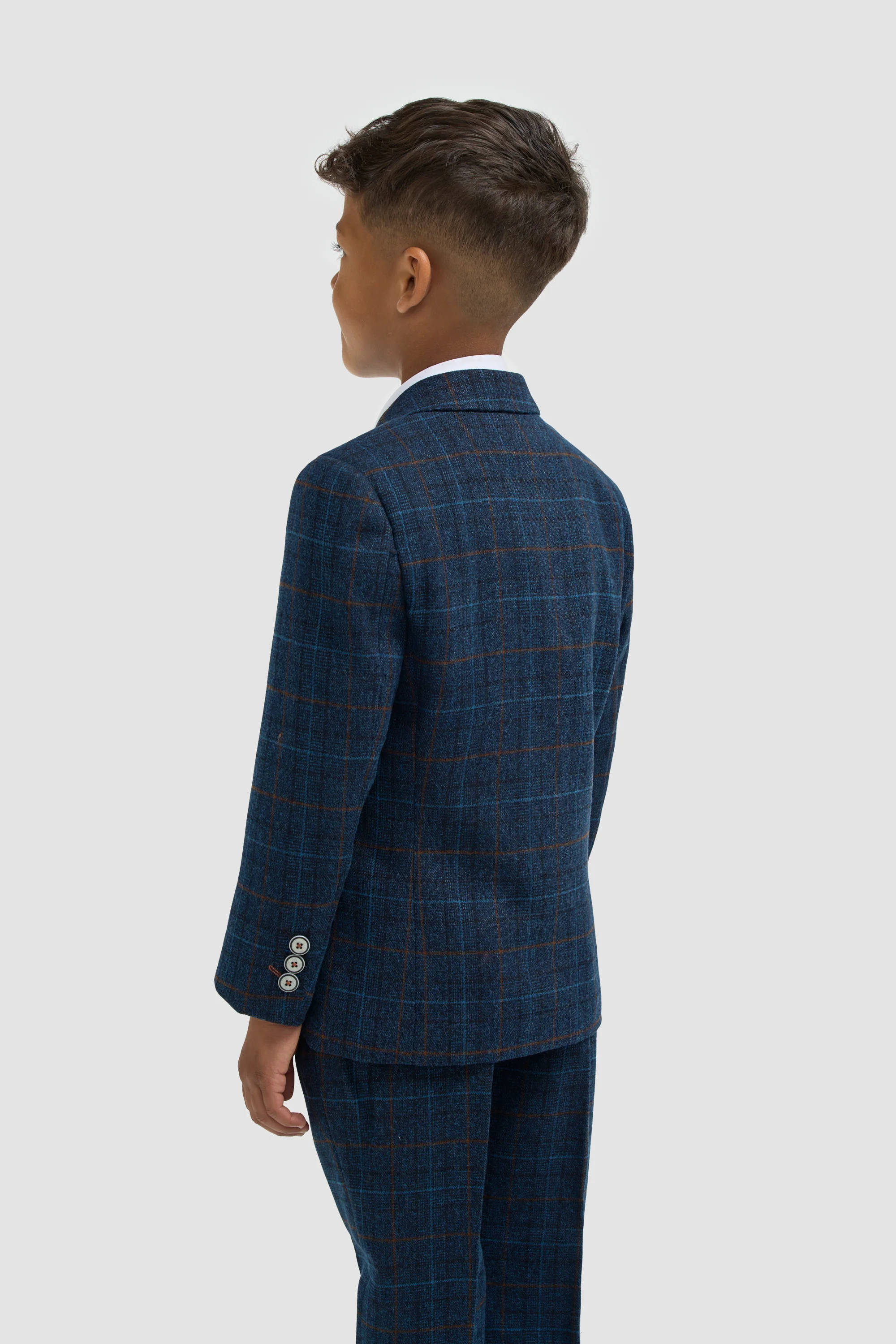 Boys Navy Blue Check Three Piece Suit - Image 3
