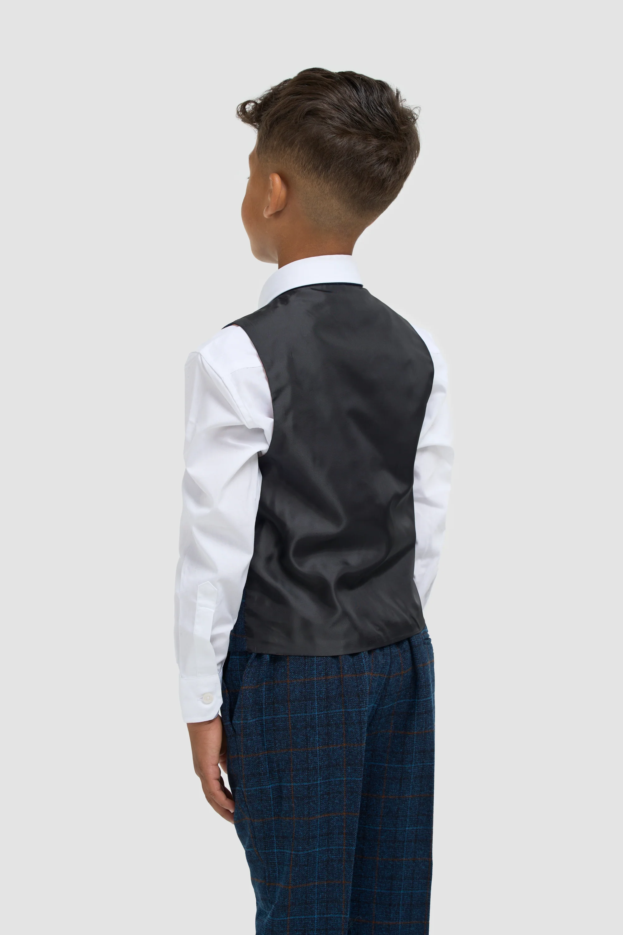 Boys Navy Blue Check Three Piece Suit - Image 6
