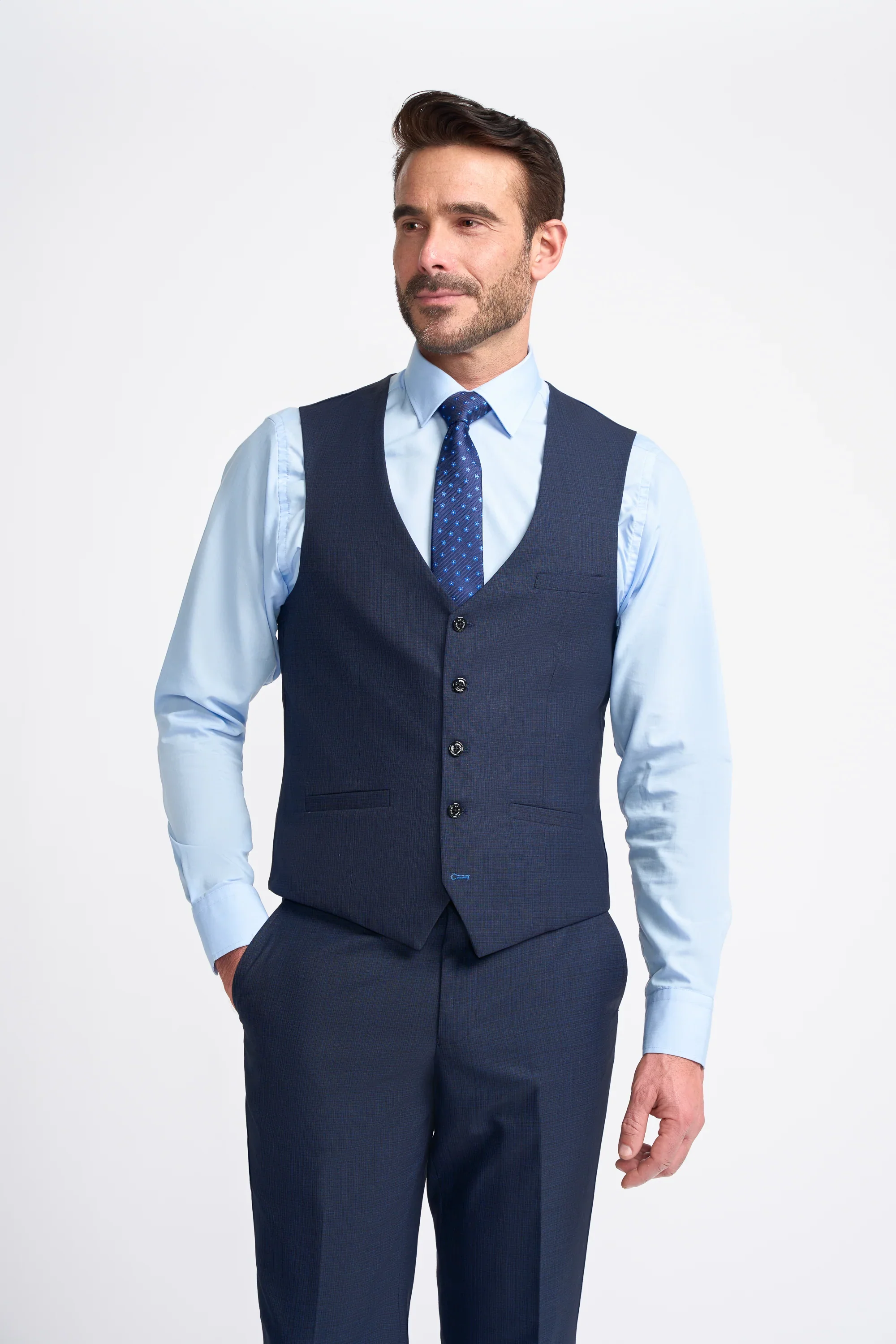 Navy Plain Regular Three Piece Suit - Image 5